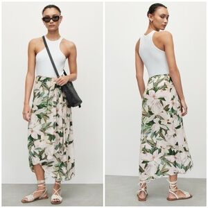 All Saints Green Floral Print Maria Alessandra Wrap Midi Skirt XS/S